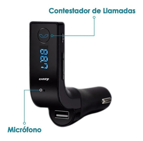 Bluetooth Transmisor Fm Auto Cargador Usb 3.5 Manos Libres Color Negro