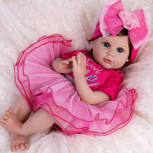 Muñeca Reborn Vinil Silicona Osito Tutu Rosa Moño Leotardo