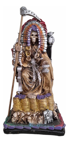 Figura Santa Muerte Azteca Penacho Millonario 32 Cm Resina 