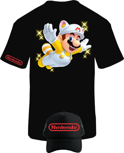 Camiseta Manga Corta Mario Bros Volador Obsequio Gorra 