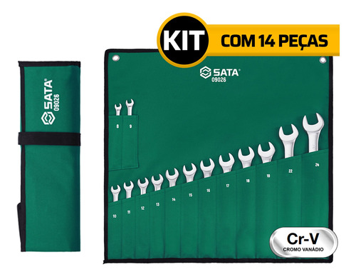 Jogo Chave Combinada 8 A 24mm Cr-v Resistente 14 Pcs Sata