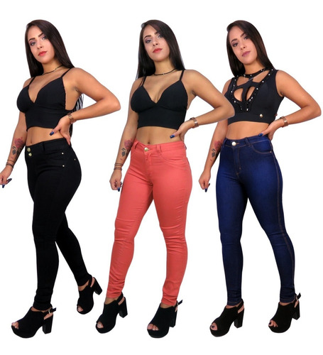 calça jeans feminina colorida cintura alta