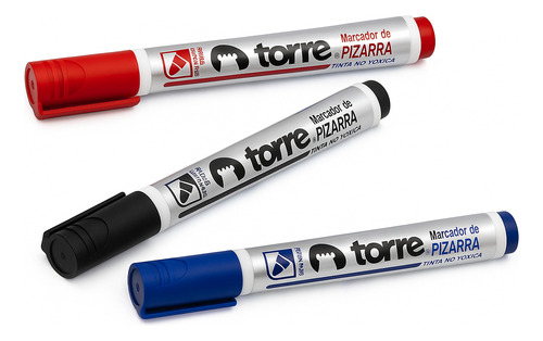 Set 3 Plumón Pizarra Torre Punta Redonda Azul Rojo Negro