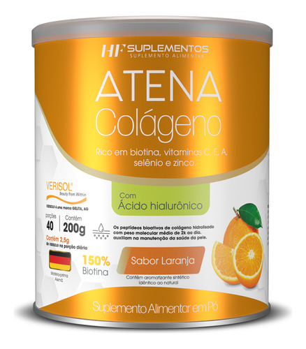 Colágeno Atena Verisol+ácido Hialurônico 200g Sabor Laranja