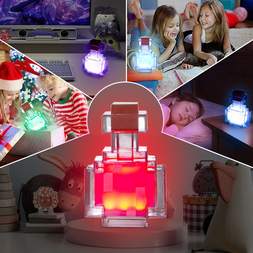 Botella Decorativa Minecraft Con Luz Nocturna Led Decolorada Multicolor Multicolor