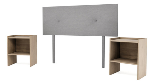 Cabecera De Recamara Individual Y 2 Buros Urban Madera Tapiz Color Gris oscuro