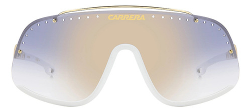 Lentes De Sol Carrera Flaglab 16 Ky2 Blue Gold 100% Autentic Lente Azul Claro Varilla Blanco Armazón Blanco Diseño Mascara