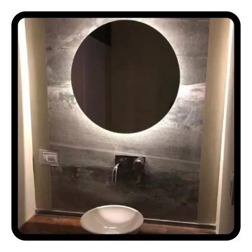 Espejo redondo circular biselado 60cm marco hierro. Para baño