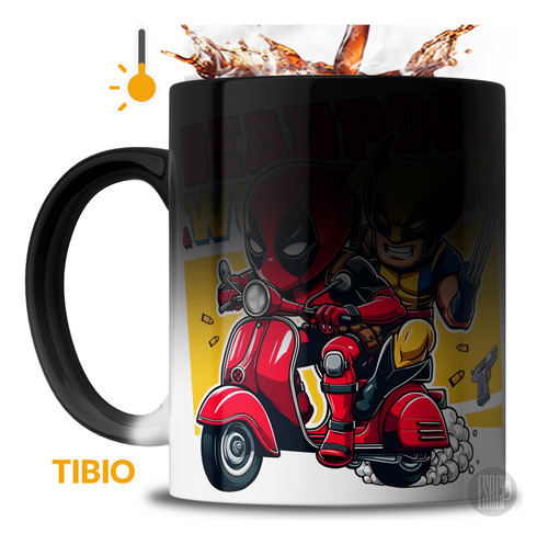 Combo Taza Màgica + Llaveros 3d Deadpool Y Wolverine Negro Deadpool Y Wolverine