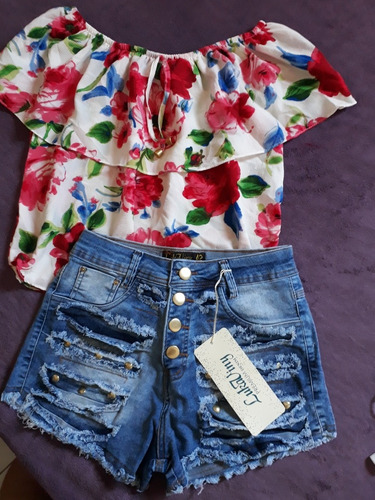 Conjunto Short Jeans Blusa Ciganinha  Verao