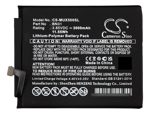 Bateria Cameron Sino P/ Xiaomi Bn31 Redmi S2 Note 5a Y2 