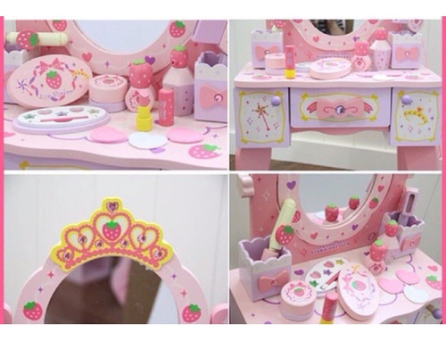 Tocador Princesa Frutilla Con Silla Y Set De Belleza