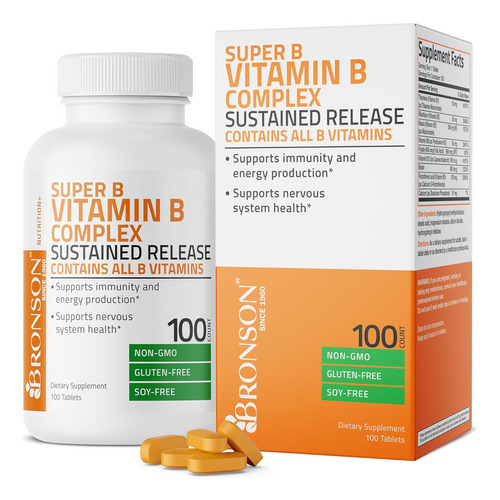 Super Vitamina B Complejo Bronson B2, B3, B6, B9 100 Tableta