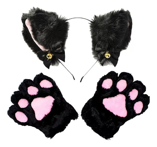 Conjunto De Diadema Y Guantes Con Orejas De Gato De Peluche,