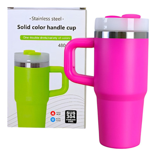 Termo De Acero Inoxidable 480 Ml Con Agarradera Fab-10 Fucsia