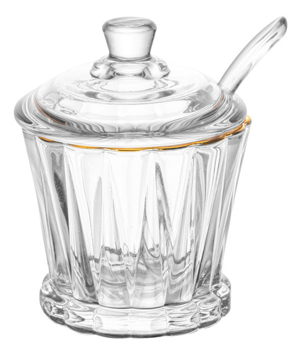 Açucareiro Com Colher Fio De Ouro Em Cristal Radial Incolor
