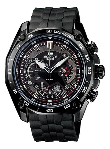 Reloj pulsera Casio Edifice EF-550 de cuerpo color negro, analógico, para hombre, fondo negro, con correa de resina color negro, agujas color gris, negro y rojo, dial negro, subesferas color negro, minutero/segundero blanco, bisel color negro y hebilla simple