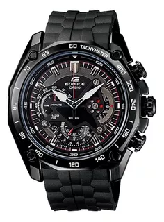 Reloj pulsera Casio Edifice EF-550 de cuerpo color negro, analógico, para hombre, fondo negro, con correa de resina color negro, agujas color gris y negro y rojo, dial negro, subesferas color negro, m