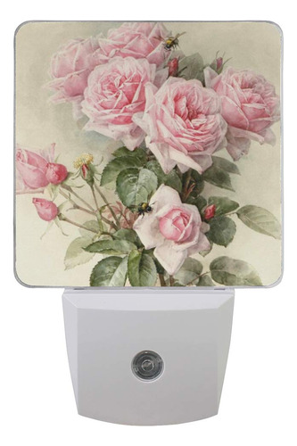 Luz Nocturna Rosa Floral Plug-in Led Lampara Noche Baño