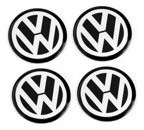 Pack 4 Tapas Volkswagen Negra Para Llanta Rueda Con Adhesivo