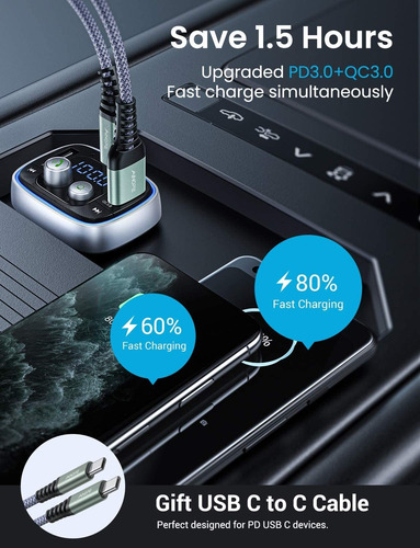 Imagen 4 de 6 de Ainope Fm Transmitter Bluetooth For Car, 36w/6a Pd&qc3.0 Blu