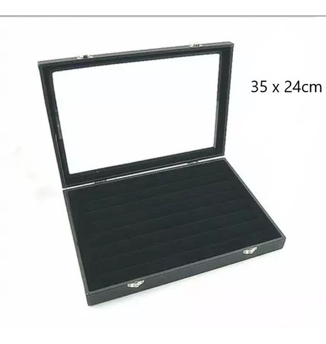 Imagen 2 de 8 de Exhibidor Porta Anillos Terciopelo Con Tapa Vidrio 32111