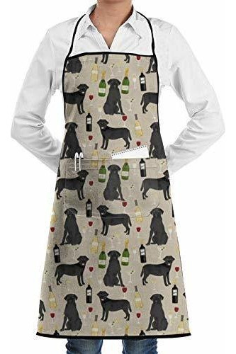 ~ Black Lab Wine Labrador Retriever Dog Tan Bib Apron W