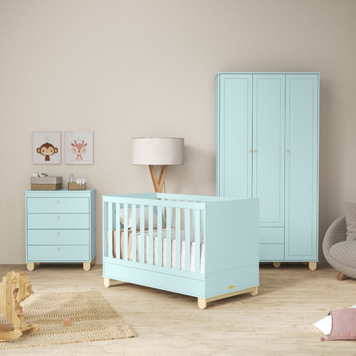 Cuna Colecho Celeste Bebe Laqueada Patas Madera