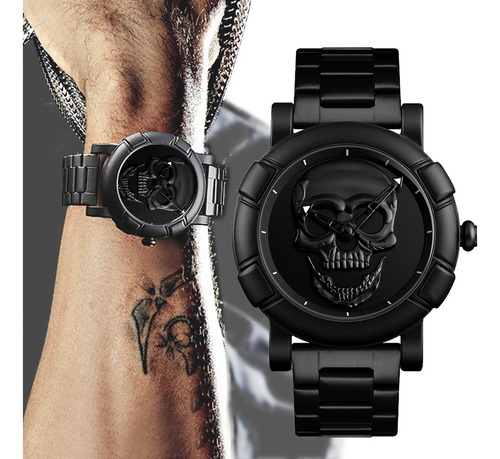 Reloj Analogo Diseño De Calavera Color Negro