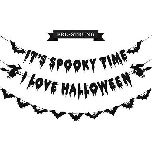 Halloween Decorations - Glittery Black It's Spooky Time...