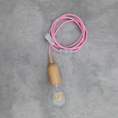 Portalámparas Madera - Cable Textil 2m Interruptor Y Enchufe