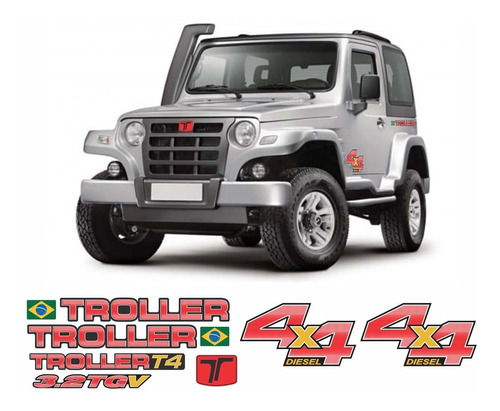 Kit Troller T4 4x4 3.2 Tgv Resinado Adesivos Faixa Vermelho 