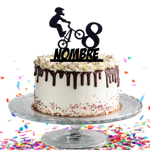 Letrero Pastel Personalizado Cake Topper Bicicross Negro Bicicross