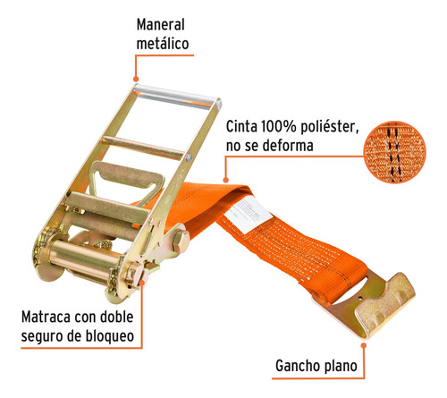Sujetador Con Matraca Carga Máxima 6000 Kg, Truper 10313 Naranja