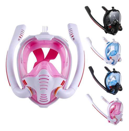 Mascara Snorkel De Buceo Doble Con Soporte Gopro Talla L Xl Color Rosa-blanco