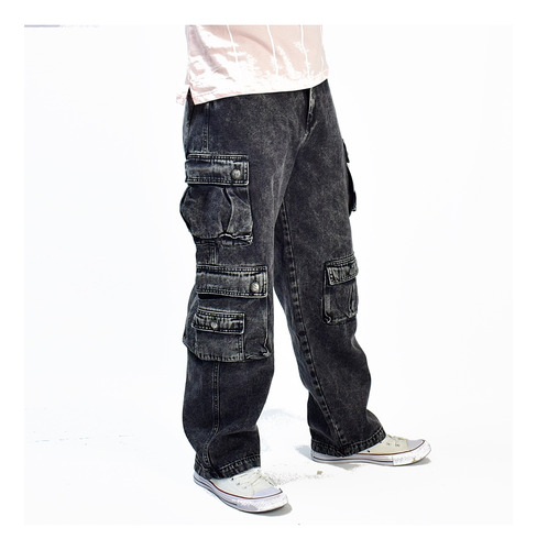 Jean Cargo Hombre Multibolsillo Oversize