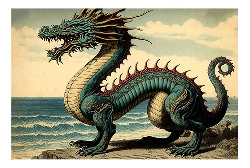 Vinilo 80x120cm Dragon Chino Ilustracion Arte Antiguo