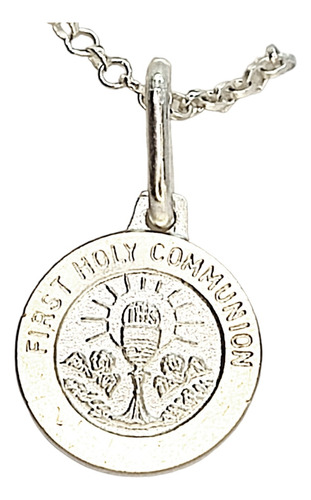 Medalla Primera Comunión Con Cadena 45 Cm Plata Italiana 