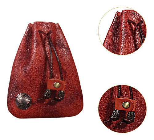 Mini Bolso Con Cordón, Monedero Medieval, De Piel