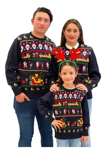 Imagen 4 de 5 de Sueter Navideño / Ugly Sweater Niños Santa, Duende Y Renos
