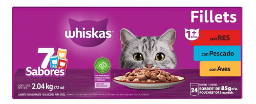 Alimento Húmedo Gato Whiskas 24 Sobres Surtidos De 85g C/u