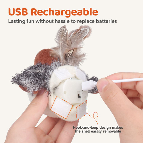 Juguete P/gatos, Pajaro Con Aleteo Y Chirrido Recargable Usb
