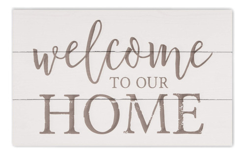 Placa Pared Madera Texto Ingl Welcome Our Home Whitewash 17