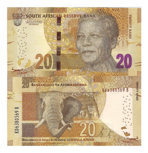 Billete De Sudáfrica 20 Rand Mandela & Elefante Nuevo Sc2015