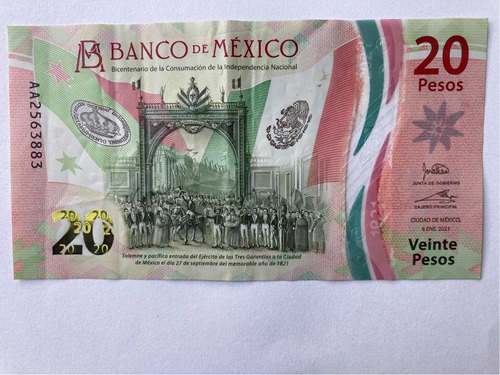 Billete De 20 Pesos Mexicanos Serie Aa2563883