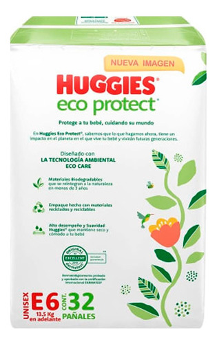 Pañales Huggies Ecoprotect Etapa 6 Con 32 Piezas