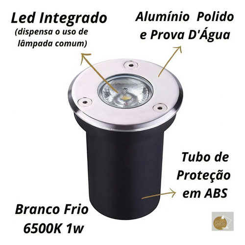 Balizador De Solo Led 1w 3000k Bivolt - 24 Horas Cor Da Estrutura Preto - Branco Quente Cor Da Cúpula Cinza Claro