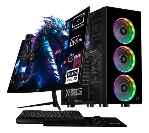 Xtreme Pc Gaming Amd Radeon Ryzen 9 7900 32gb Ddr5 Ssd 1tb Monitor Curvo 27 100hz Wifi Black