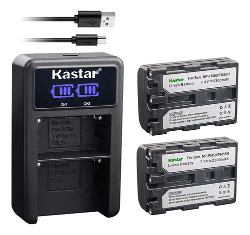 Kastar Batería (x2) Y Lcd Dual Slim Cargador Para Np-fm50 .