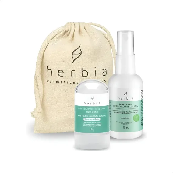 Kit Desodorante Stick Cristal 60g + Spray Higienizante + Minibag